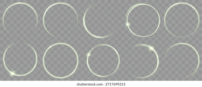 Efecto de luz de curva de línea verde. Anillo de luz giratoria verde con efecto de velocidad sobre fondo oscuro. Vector Remolino de neón con brillo brillante y energía abstracta. Marco de luz redondo. elipse verde claro.