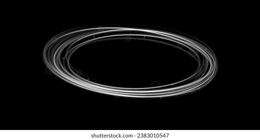 Curve light effect of motion wave. Dynamic white trail, fire path trace line, car lights, optic fiber and incandescence curve twirl. Sparkling translucent comet bokeh. Neon vector speed flying trails