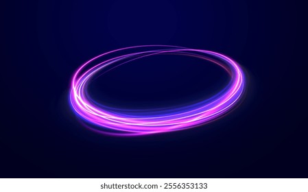 Curve light effect of neon line. Png luminous neon circle. Light neon pedistal, podium, platform, table. To center a bright flash, png, effect, wave,neon,line.
