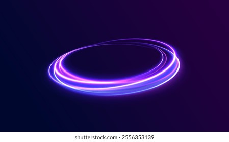 Curve light effect of neon line. Png luminous neon circle. Light neon pedistal, podium, platform, table. To center a bright flash, png, effect, wave,neon,line.