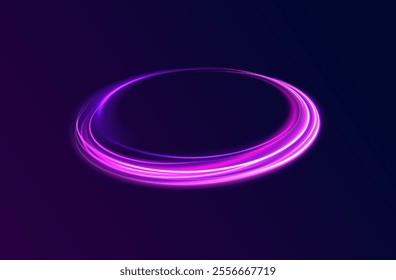 Curve light effect of neon line. Png luminous neon circle. Light neon pedistal, podium, platform, table. To center a bright flash, png, effect, wave,neon,line.