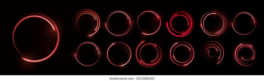 Efecto de luz de curva de línea roja. Efecto de luz de curva de línea de giro. Fondo de anillo Abstractas con fondo arremolinado brillante. Marco redondo. Efecto de luz de curva de línea roja. Portal de círculo rojo brillante, plataforma.
