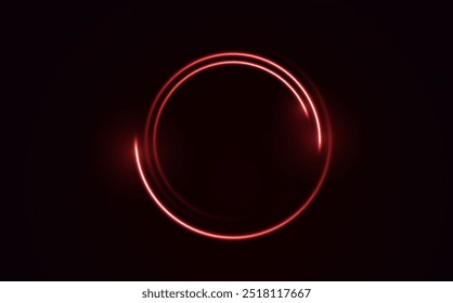 Curve light effect of red line. Twirl line curve light effect. Abstract ring background with glowing swirled background. Round frame. Red line curve light effect. Glowing red circle portal, platform.