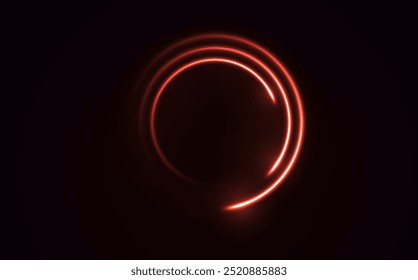 Curve light effect of red line. Twirl line curve light effect. Abstract ring background with glowing swirled background. Round frame. Red line curve light effect. Glowing red circle portal, platform.