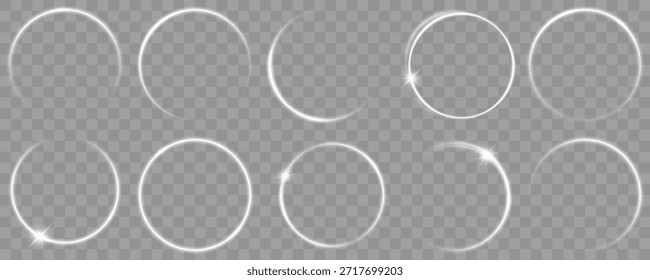 Efecto de luz de curva de línea blanca. Anillo de fondo Abstractas Universo Ray Overlay, Vector del horizonte del cielo de la galaxia. Efecto de luz de curva. Portal de círculo blanco luminoso. Ilustración vectorial. Resplandor del círculo de neón.