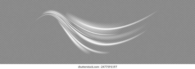 Curve light motion wave effect. Dynamic white trail, motion effect.