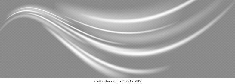 Curve light motion wave effect. Dynamic white trail, motion effect.