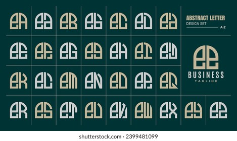 Curve line abstract shape lowercase letter E EE logo design set
