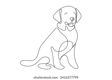 Ilustración de retrato de perro de la línea de curva Art Labrador. Dibujo de una línea de eslabón de silueta de perro de labrador editable Ilustración de Icono Gráfico de Contorno de Perro de Labrador Aislado.