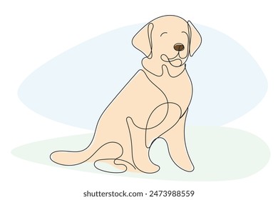 Curve Line Art Labrador Dog Portrait Illustration. Labrador Dog Silhouette Outline Editable Vector One Line Drawing. Isolated Labrador Dog Doodle Contour Graphic Icon Illustraton.