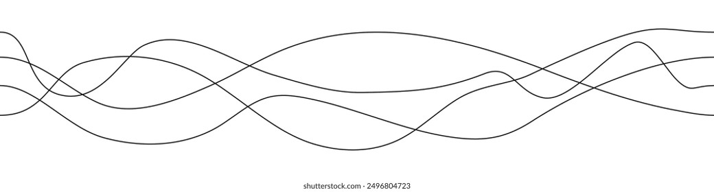 Curve line bg pattern. Thin undulate and wiggly wave seamless background. Abstract curvy element. Elegant linear wiggle. Sea water organic waveform. Doodle dynamic divider. Black flat zigzag amplitude