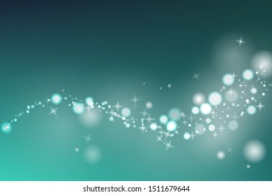 Curve line on blue background. Particles with glow effect. Vector illustration.