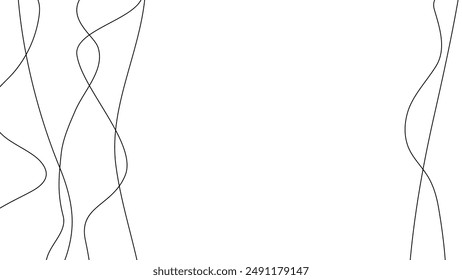 Curve line pattern bg. Curvy and undulate thin seamless vector background. Delicate wave side frame for simple presentation cover. Elegant winding divider with organic irregular dynamic linear sketch