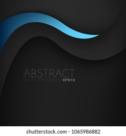 ?Blue curve line vector background on black overlap layer space for text and background design