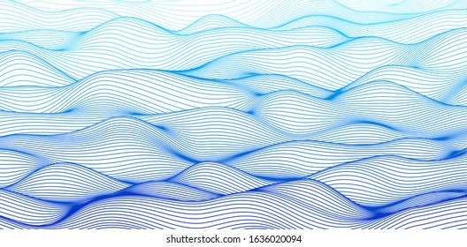 Curve line line water waves pattern. Abstract background, blue colored rhythmic waves. Vector illustration EPS10