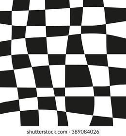 Curve linear square in the grid pattern, comic vector background. Black and white checkered plane