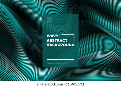 Curve Lines Background. Vector Abstraction with Turquoise Distorted Stripes. Flow of Waves. Movement of 3d Striped Texture. Trendy Wave Template. Curve Lines Background for Design, Covers, Brochure.