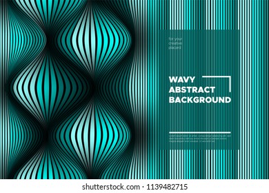 Curve Lines Background. Vector Abstraction with Turquoise Distorted Stripes. Flow of Waves. Movement of 3d Striped Texture. Trendy Wave Template. Curve Lines Background for Design, Covers, Brochure.