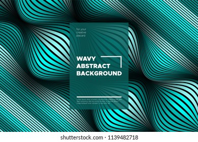 Curve Lines Background. Vector Abstraction with Turquoise Distorted Stripes. Flow of Waves. Movement of 3d Striped Texture. Trendy Wave Template. Curve Lines Background for Design, Covers, Brochure.