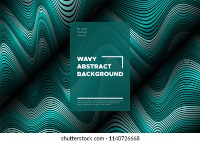 Curve Lines Background. Vector Abstraction with Turquoise Distorted Stripes. Flow of Waves. Movement of 3d Striped Texture. Trendy Wave Template. Curve Lines Background for Design, Covers, Brochure.