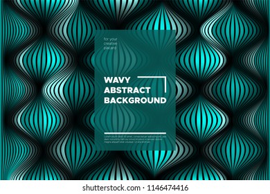 Curve Lines Background. Vector Abstraction with Turquoise Distorted Stripes. Flow of Waves. Movement of 3d Striped Texture. Trendy Wave Template. Curve Lines Background for Design, Covers, Brochure.