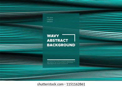 Curve Lines Background. Vector Abstraction with Turquoise Distorted Stripes. Flow of Waves. Movement of 3d Striped Texture. Trendy Wave Template. Curve Lines Background for Design, Covers, Brochure.