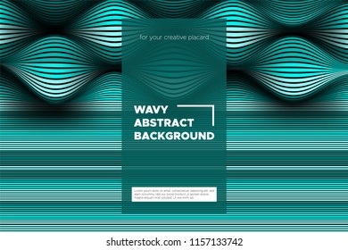 Curve Lines Background. Vector Abstraction with Turquoise Distorted Stripes. Flow of Waves. Movement of 3d Striped Texture. Trendy Wave Template. Curve Lines Background for Design, Covers, Brochure.