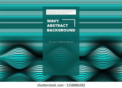 Curve Lines Background. Vector Abstraction with Turquoise Distorted Stripes. Flow of Waves. Movement of 3d Striped Texture. Trendy Wave Template. Curve Lines Background for Design, Covers, Brochure.