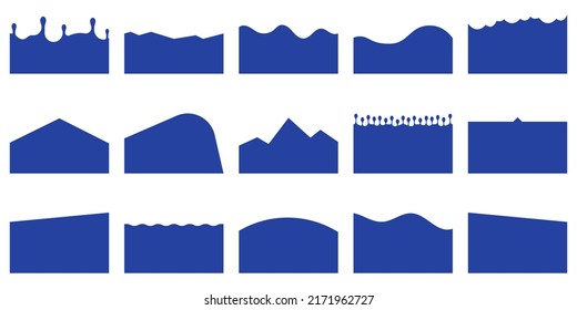 Curve Lines, Drops, Wave Collection of Abstract Design Element for Bottom Page Web Site. Template of Modern Dividers Shapes for Website Pictogram Set. Isolated Vector Illustration.