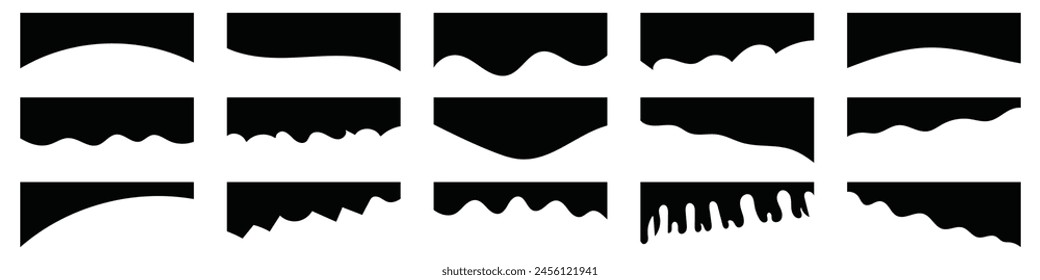 Líneas de curva, caídas, Colección de onda del elemento de diseño Abstractas para el Sitio web superior, inferior de la página. Plantilla de Formas de divisores modernos para conjunto de pictogramas de Sitio web.