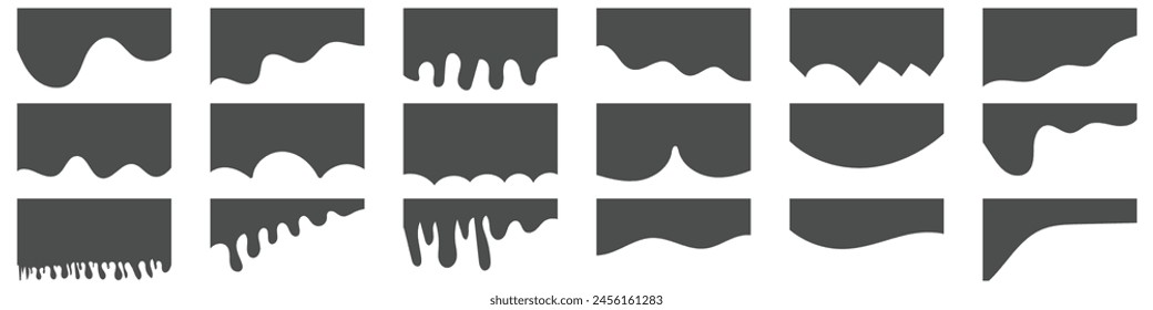 Curve Lines, Drops, Wave Collection of Abstract Design Element for Top, Bottom Page Web Site. Template of Modern Dividers Shapes for Website Pictogram Set.
