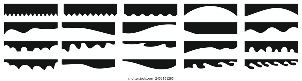 Curve Lines, Drops, Wave Collection of Abstract Design Element for Top, Bottom Page Web Site. Template of Modern Dividers Shapes for Website Pictogram Set.
