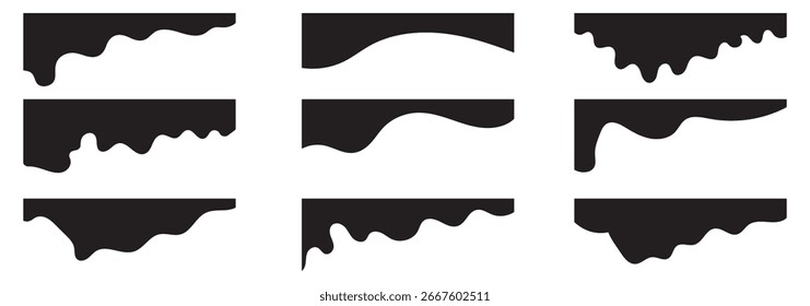 Curve Lines, Drops, Wave Collection of Abstract Design Element for Top, Bottom Page Web Site. Template of Modern Dividers Shapes for Website Pictogram Set. Isolated Vector Illustration.
