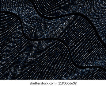 Curve lines of multiple circles confetti on black. Luxury vector background with shiny stardust glitters. Festive confetti dust curves stripes. Abstract glitter flow pattern, glowing lights print.