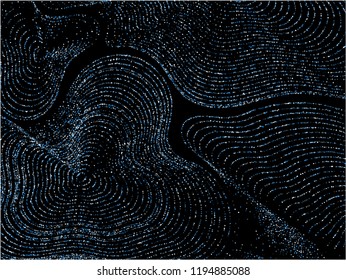 Curve lines of multiple circles confetti on black. Luxury vector background with shiny stardust glitters. Festive confetti dust curves stripes. Christmas glitter flow pattern, glossy lights print.