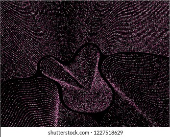 Curve lines of multiple circles confetti on black. Rich vector background with shiny stardust glitters. Flowing confetti dust curves stripes. Sparkling glitter flow, pink gold glowing lights print.