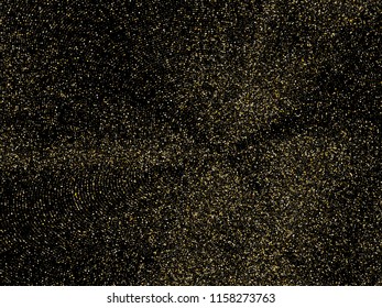 Curve lines of multiple colorful square on black. Abstract vector ordered confetti pattern, glowing night lights design. Holiday garlands.Background with shiny gold, yellow square glitters.