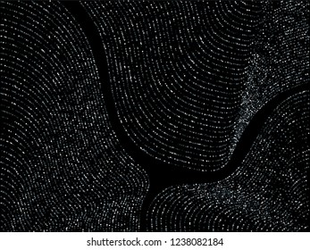 Curve lines of multiple rhombus confetti on black. Luxury vector background with shiny stardust glitters. Holiday confetti dust curved lines. Christmas glitter flow pattern, glossy lights print.