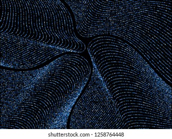 Curve lines of multiple rhombus confetti on black. Luxury vector background with shiny stardust glitters. Holiday confetti dust curves stripes. Brilliant glitter flow pattern, glowing lights print.