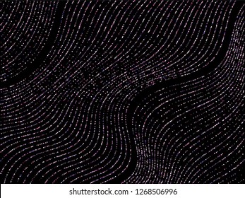 Curve lines of multiple rhombus confetti on black. Luxury vector background with shiny stardust glitters. 