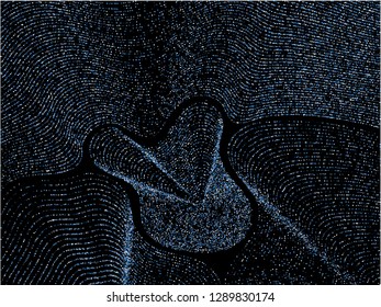 Curve lines of multiple round confetti on black. Luxury vector background with shiny stardust glitters. Shiny confetti dust curves stripes. Abstract glitter flow pattern, glowing lights print.