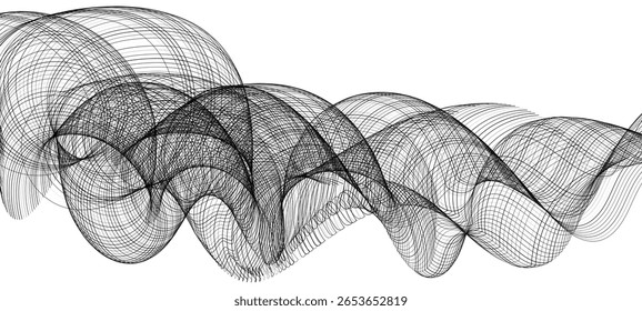 Forma das linhas curvas. Fundo abstrato do vetor de movimento. Linhas de curva pretas transparentes que formam uma forma de fluxo abstrata.