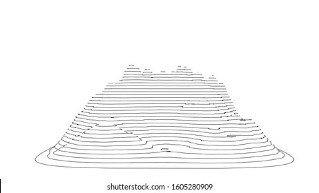Curve lines in the shape of a part of a mountain range. Vector illustration is derived from 3D rendering. Black lines on a white background