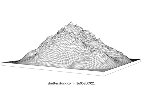 Curve lines in the shape of a part of a mountain range. Vector illustration is derived from 3D rendering. Black lines on a white background