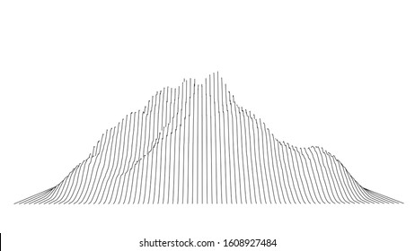 Curve lines in the shape of a part of a mountain range. Vector illustration is derived from 3D rendering. Black lines on a white background