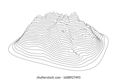 Curve lines in the shape of a part of a mountain range. Vector illustration is derived from 3D rendering. Black lines on a white background