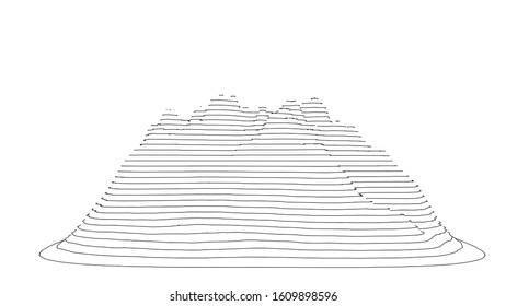 Curve lines in the shape of a part of a mountain range. Vector illustration is derived from 3D rendering. Black lines on a white background