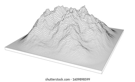 Curve lines in the shape of a part of a mountain range. Vector illustration is derived from 3D rendering. Black lines on a white background