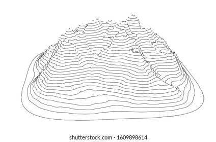 Curve lines in the shape of a part of a mountain range. Vector illustration is derived from 3D rendering. Black lines on a white background