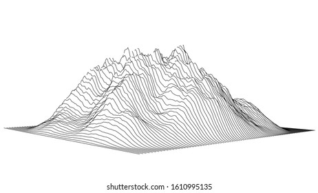 Curve lines in the shape of a part of a mountain range. Vector illustration is derived from 3D rendering. Black lines on a white background